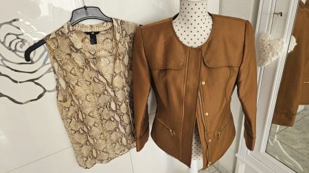 Blazer Jacke Gr. 40 mit Bluse Schlangenprint Cognac Braun