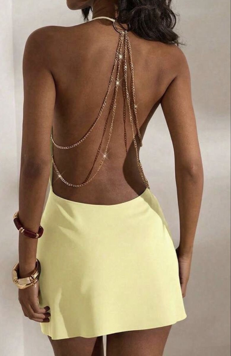 Shein Vestiti: ROBE JAUNE SATINÉE À DOS NU – Nuovo e nell'imballaggio originale da La Roche FR venduto da syd_vdb6