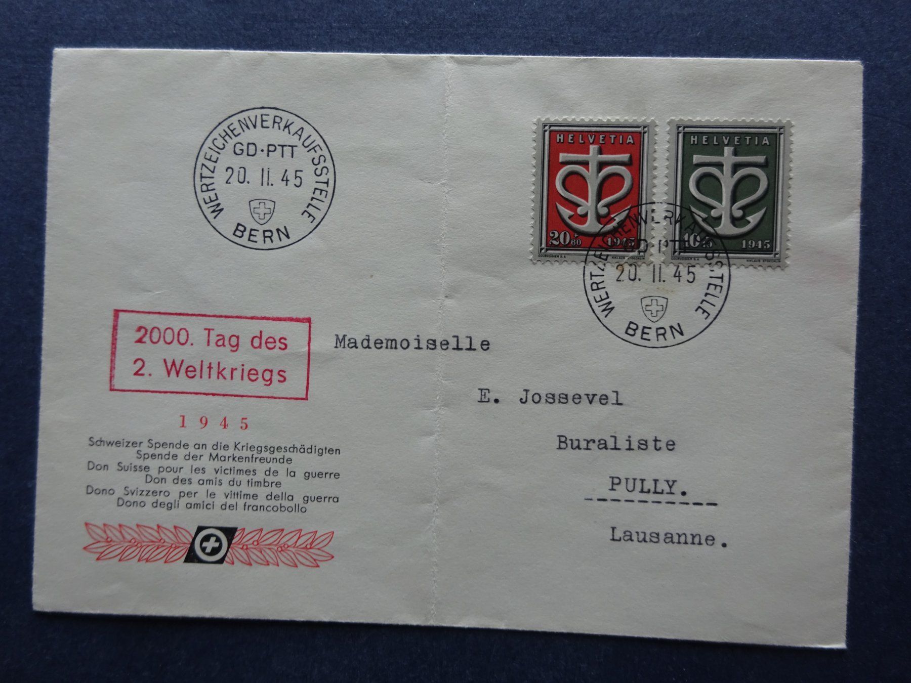 Alle Briefmarken: 1945 W19-W20 Sondermarken FDC – Gebraucht aus Appenzell-Steinegg von adi1975 3