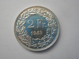 2 Fr. 1943  silber  unz/stgl