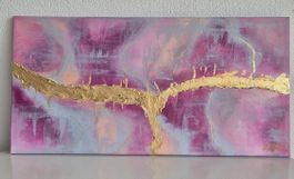 Abstraktes Acrylbild "Goldfluss", Unikat, 80x40cm