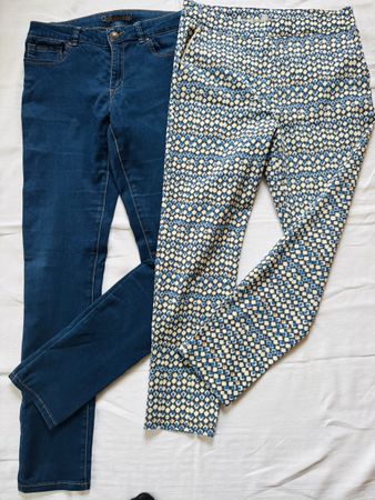 2 pantalons – taille 42 – jean + pantalon à motifs