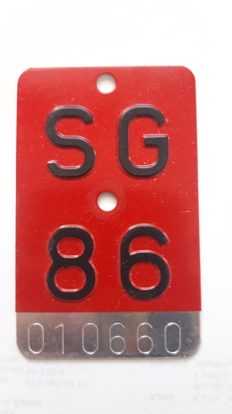 Schilder: Velonummer / Fahrradnummer SG86 – Gebraucht aus Wattenwil von paku48