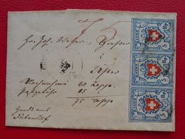 1852, Rayonbrief: DÜBENDORF - USTER, rarer DREIER-STREIFEN.