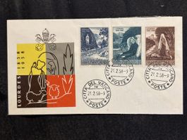 Enveloppe premier jour Vatican Lourdes 1958 oblitéré