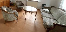3er Sofa mit 2 Sessel und Glastisch