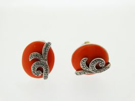 Silber 925 Ohrclips Vintage mit Koralle