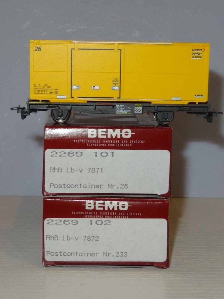 Bemo Modellini di ferrovie: Bemo 2269101, 2269102, RhB, Postcontainer Wagen, Lb-v, NEU – Nuovo e nell'imballaggio originale da Kloten venduto da Nicola2 2