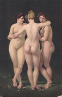 Erotik / Akt 3 nackte Frauen Künstlerkarte
