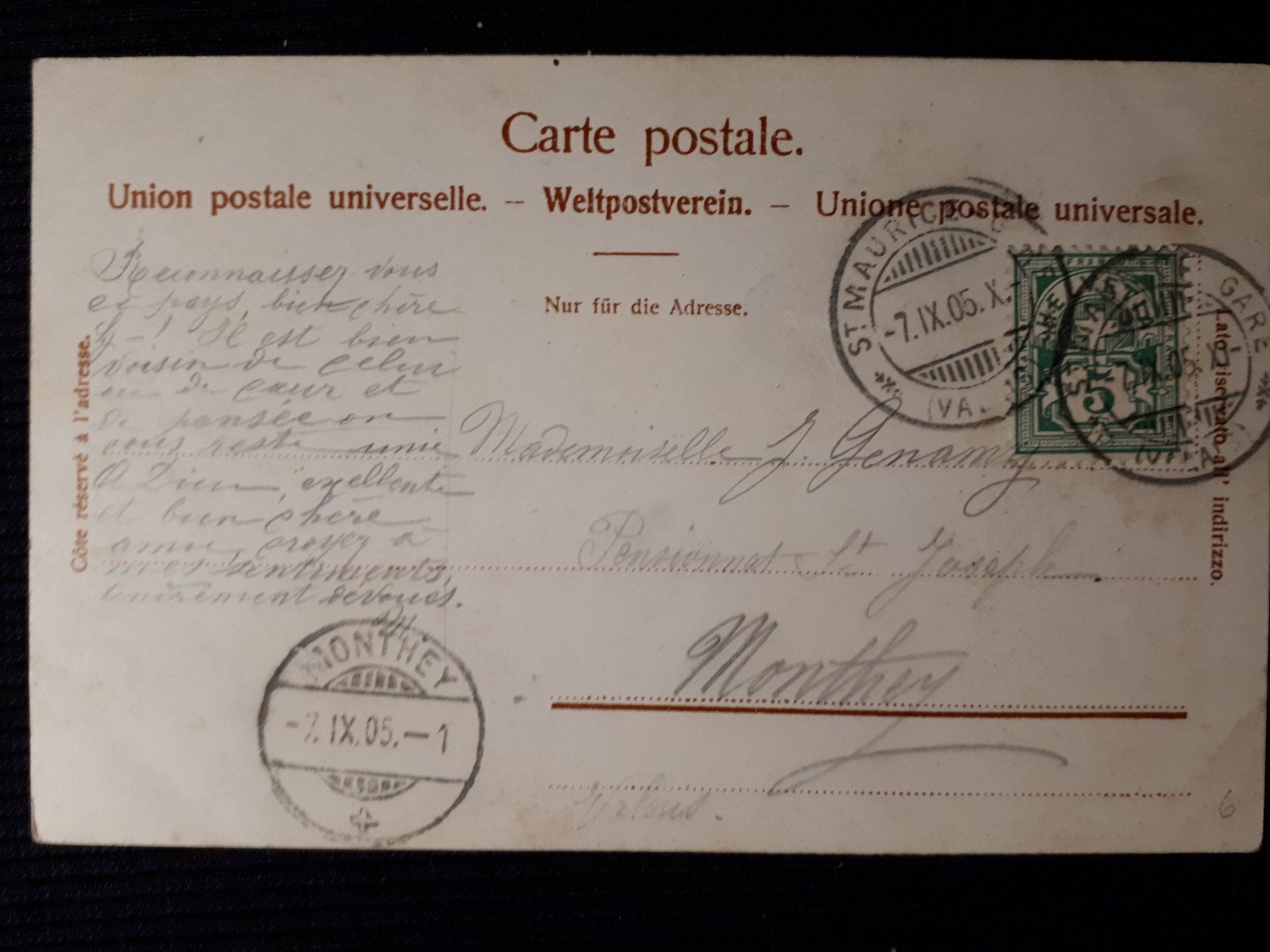 Cartes postales: ST. MAURICE 1905 – D'occasion à Ponto Valentino par giorgia06 1