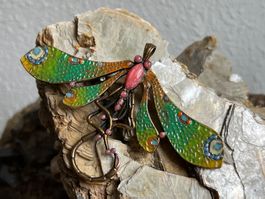 prächtige XL Libelle antik Jugendstil um 1910 emailliert