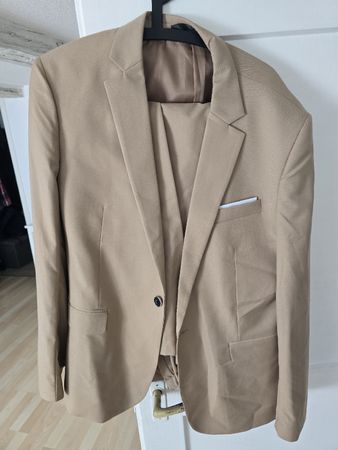 Herren Anzug beige Polyester Viskose Grösse L ungetragen!