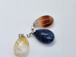 3 Edelstein Anhänger Tropfenform - Glücksbringer Set!