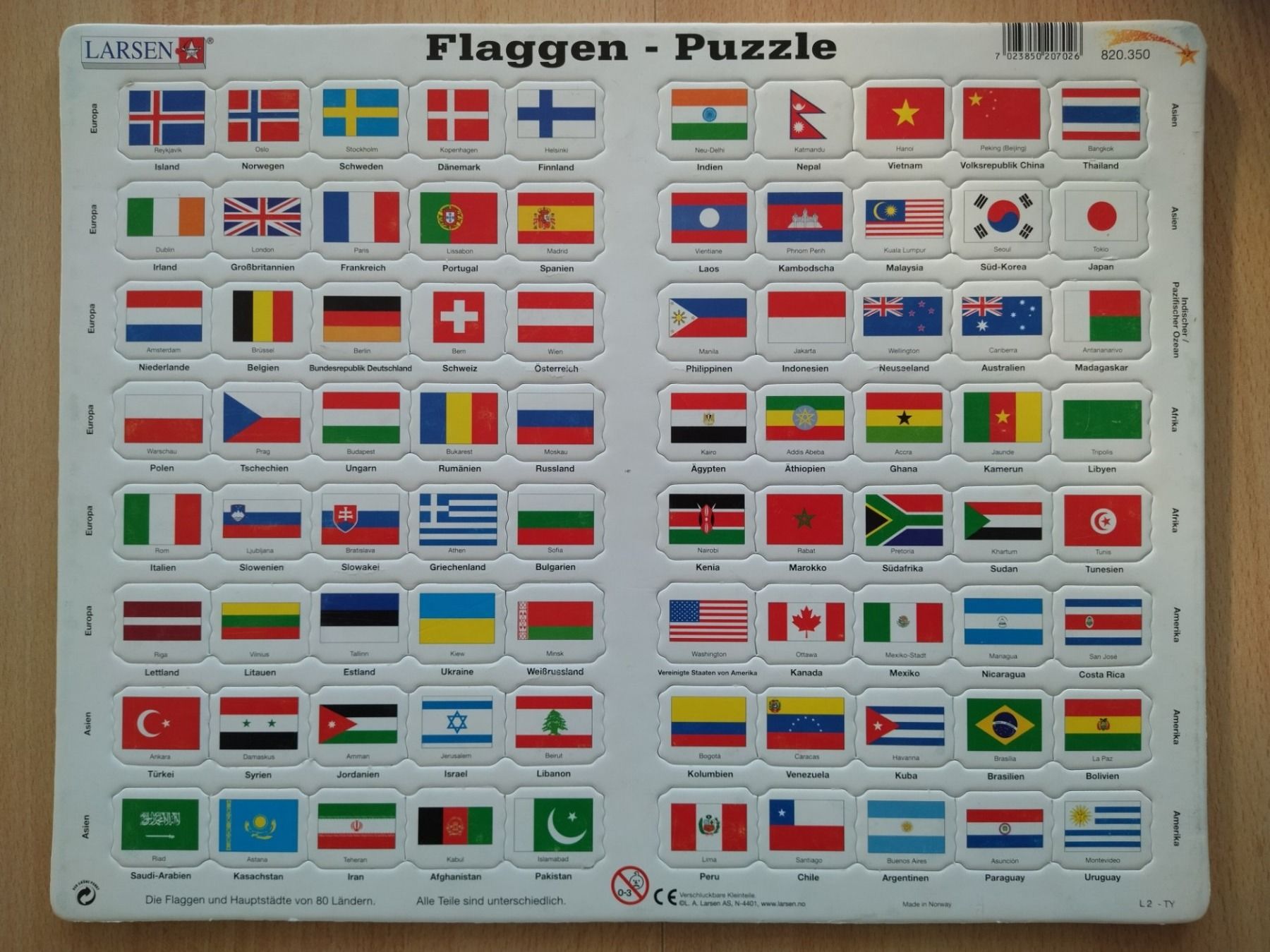 Puzzle: Flaggen-Puzzle / Flaggen u. Hauptstädte v. 80 Ländern! – Nuovo (secondo la descrizione) da Jona venduto da Argus36