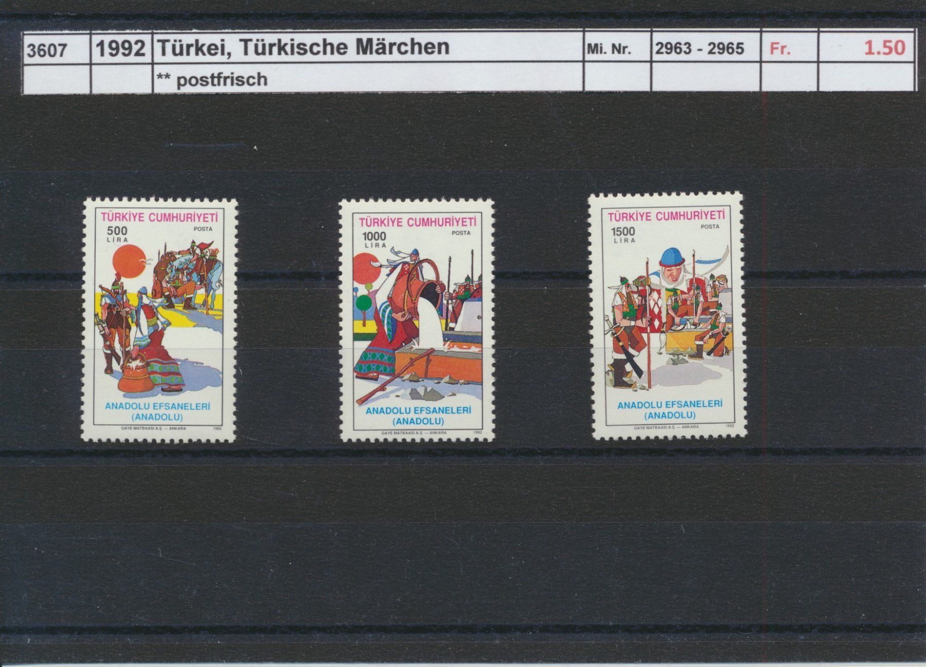 Tutti i francobolli: 1992 Türkei, "Türkische Märchen", ** postfrisch – Nuovo (secondo la descrizione) da Winterthur venduto da Zupogeru