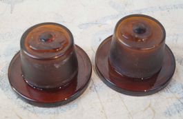 Braunglas Stopfen, Apotheker Glas, 2 Stück, Vintage