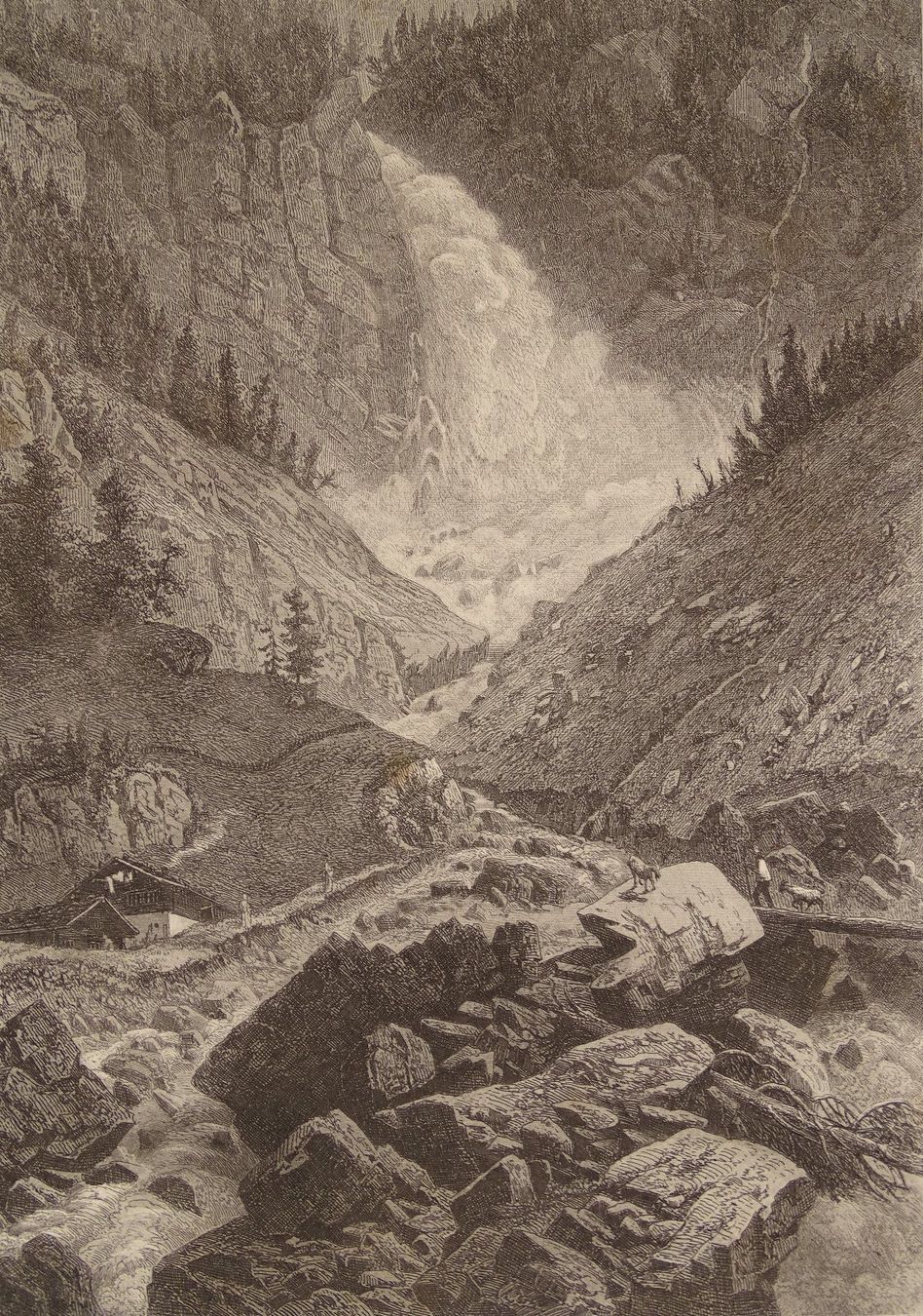 Incisioni: SCHÄCHENBACH URI, STAHLSTICH UM 1865 – Usato da Grüningen venduto da Kartensammler 2
