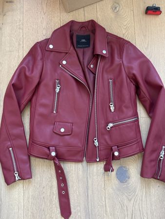 Veste en cuir ZARA bordeaux, taille S - Comme neuve!