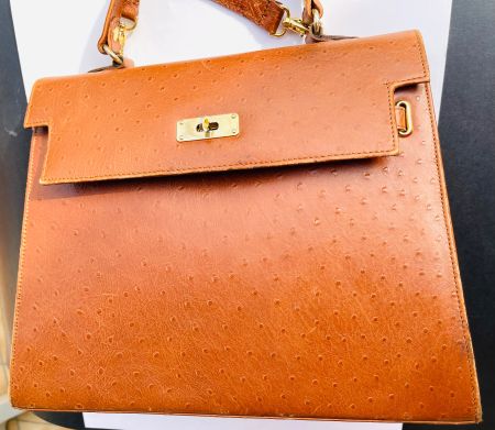 Straussenledertasche,Elisa Paris,hellbraun,32x14x25 ( L/B/H)