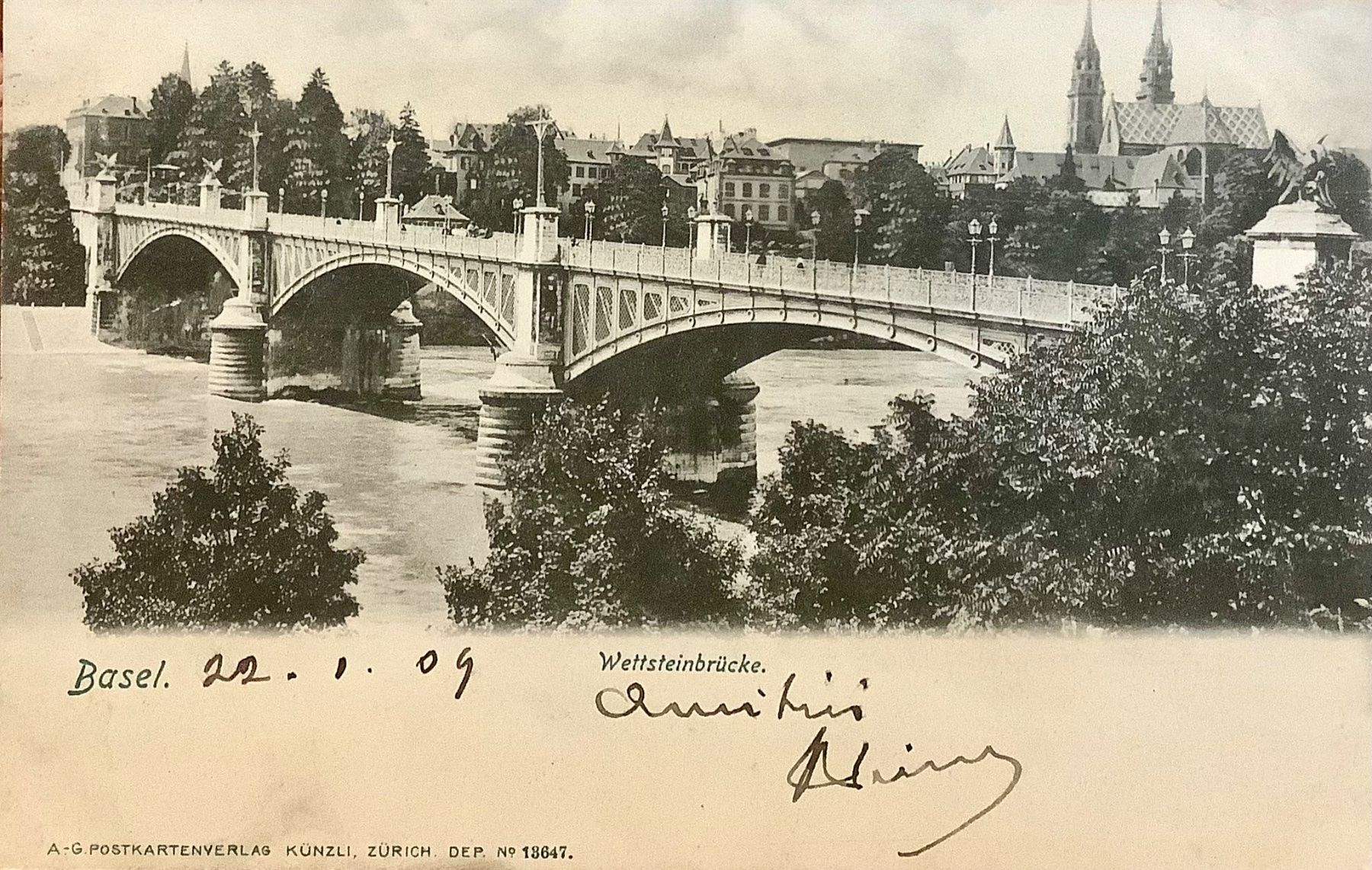 Cartes postales: 1909 - WETTSTEINBRÜCKE Basel – D'occasion à Root par ENGLAND-TREASURES 1