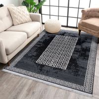 Moderner Teppich Kurzflor Grau Meander Muster Wohnzimmert