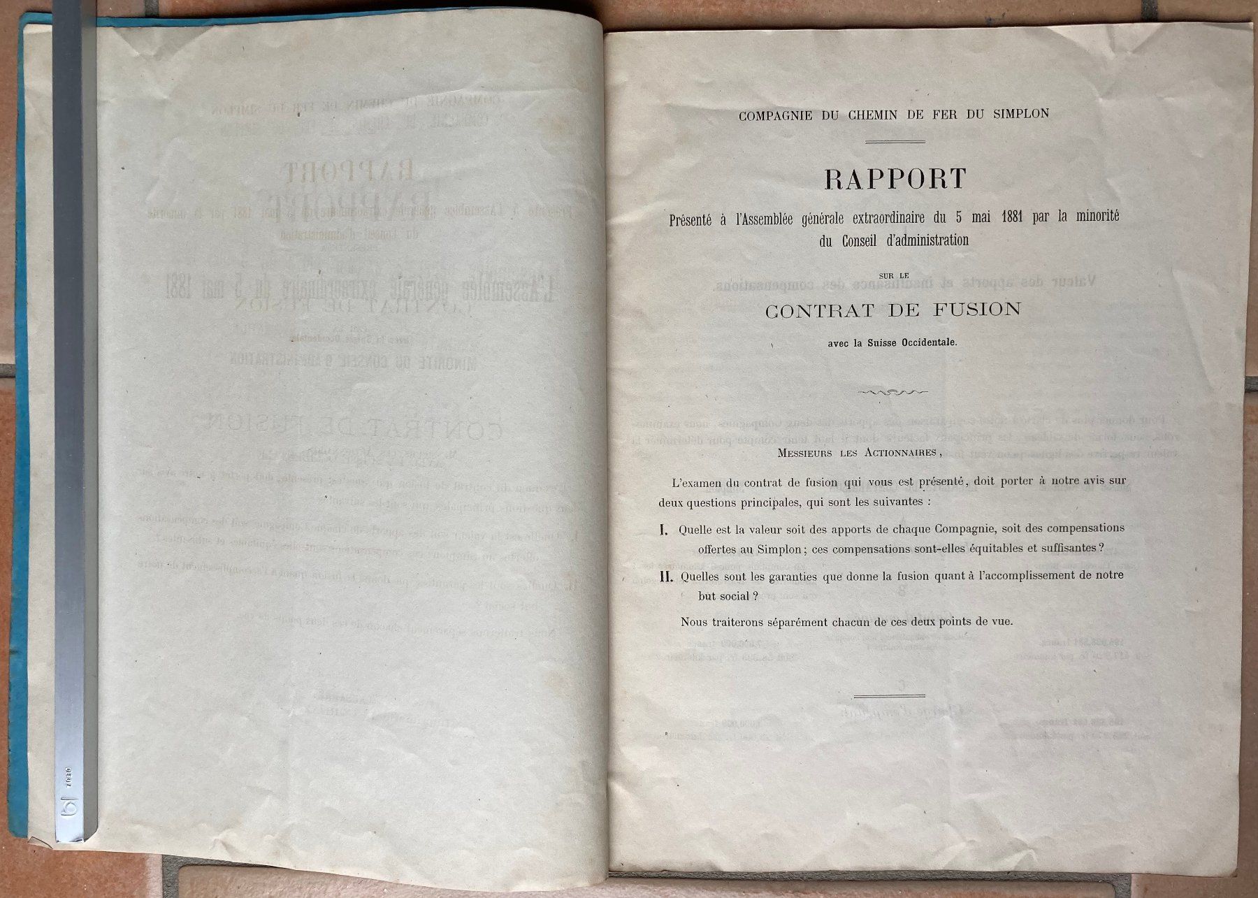 Documenti: Compagnie du Chemin de Fer du Simplon - Rapport de 1881 – Usato da Versoix venduto da Decapod 1