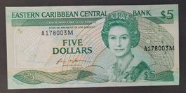 5 DOLLARS / OSTKARIBIK (Montserrat) ND (1985-88) (aUNC)