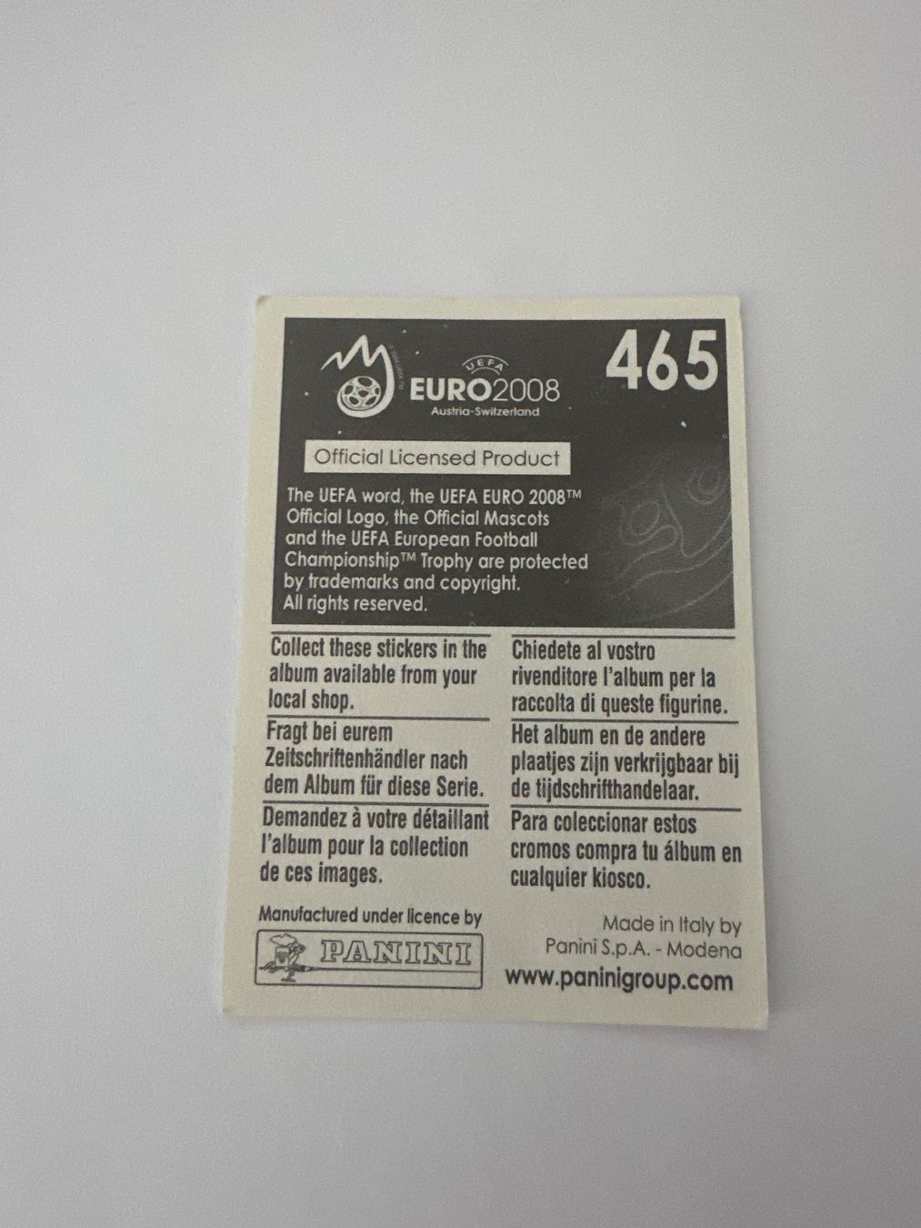 Panini Cartes à collectionner: Panini UEFA EM 2008 Sticker - Nr. 465 – D'occasion à Sulz AG par DealWerk 1