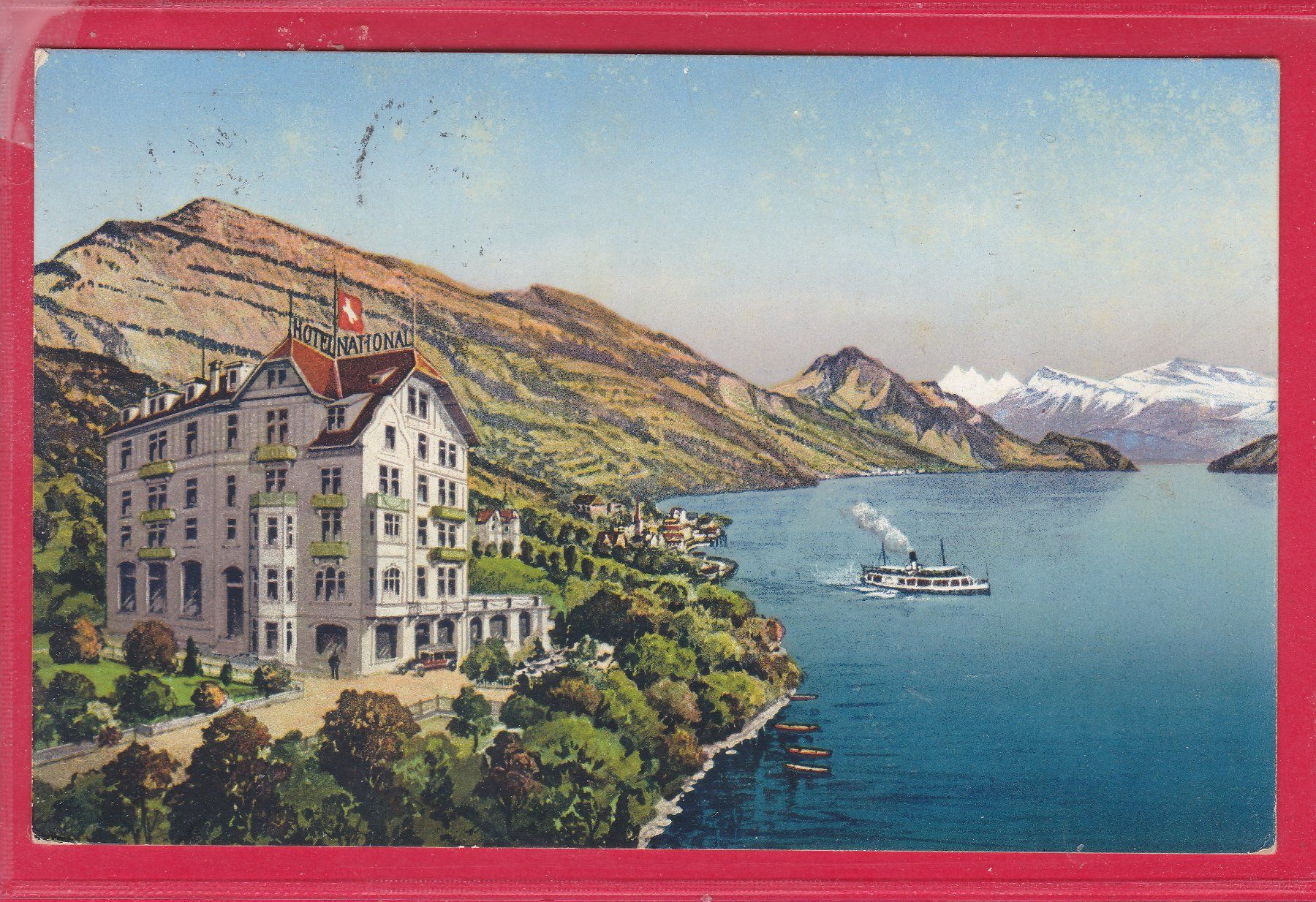 Cartoline postali: WEGGIS, HOTEL NATIONAL, 17.6.1929 – Usato da Oberrieden venduto da Gebirgsstelze