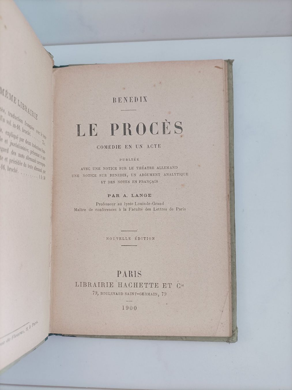 Libri: Le procès / Roderich Benedix / Hachette 1900 – Usato da crans montana venduto da AB3963 1