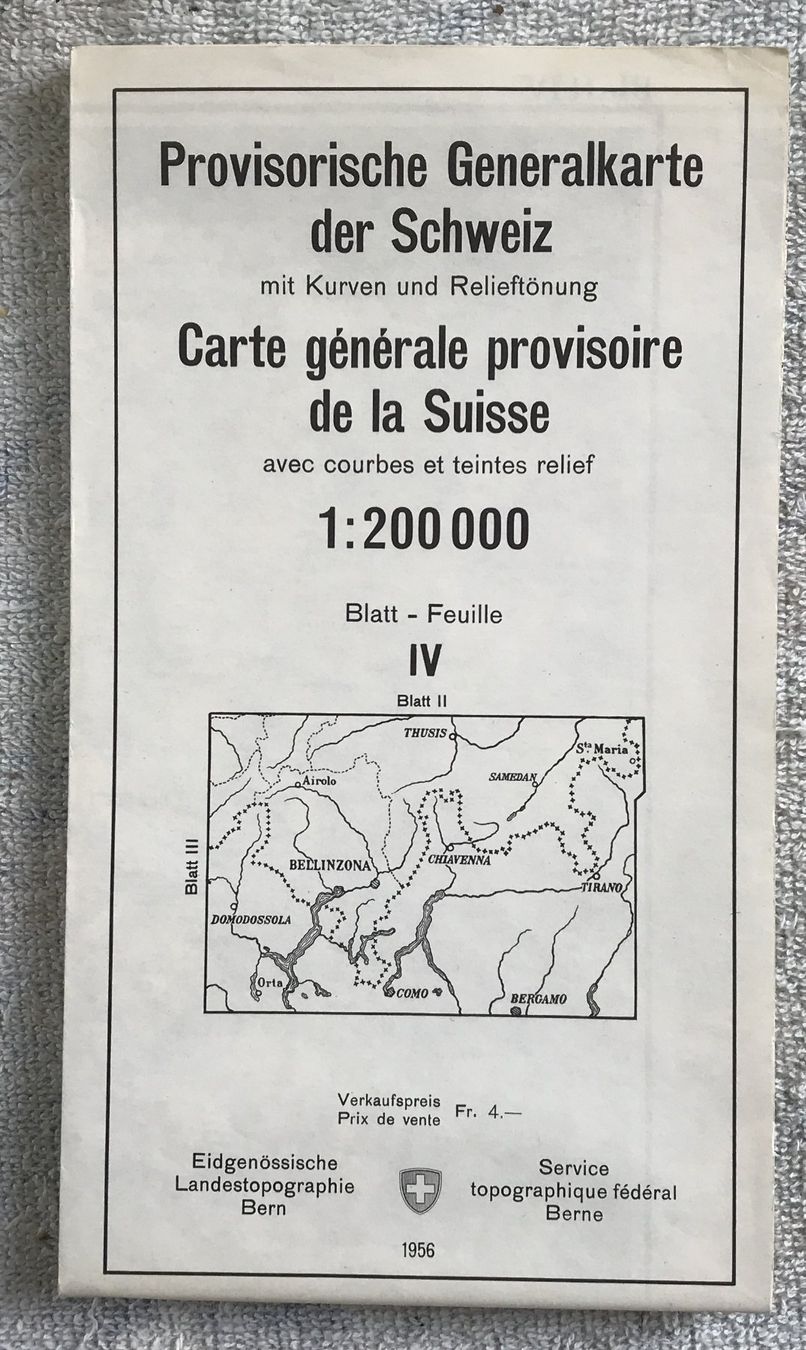 Cartine & Atlanti: GENERALKARTE 1:200000 BLAT IV 1956 – Usato da Ostermundigen venduto da wini63