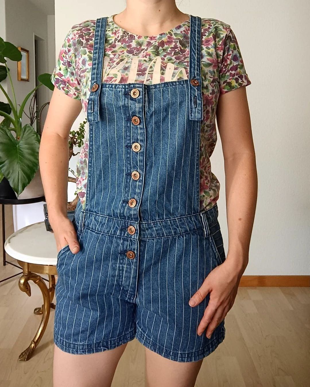 Tute: 100 cotton-Summer overalls - Denim + white vertical stripes – Usato da Rotkreuz venduto da Prelovedswitzerland