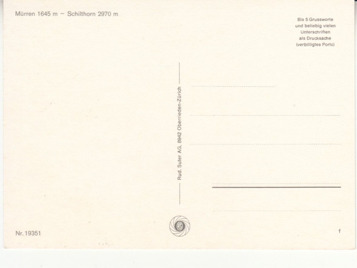 Ansichtskarten: Mürren Schilthorn ca. 1970 – Gebraucht aus Bürglen TG von StampGraf 1