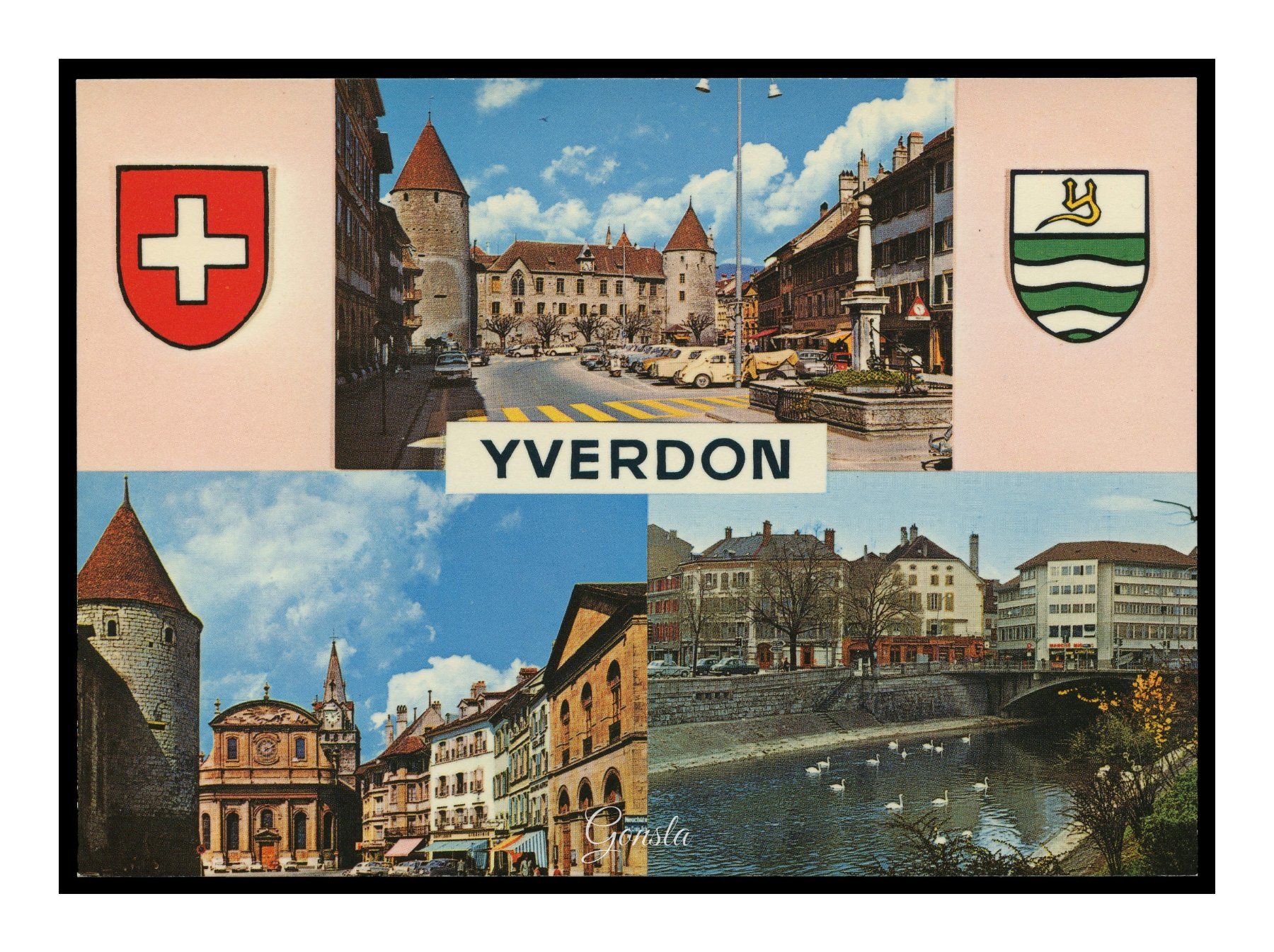 Cartoline postali: YVERDON - 1970 "Multi-Vues et Blason" – Usato da Onex venduto da Lagorel01