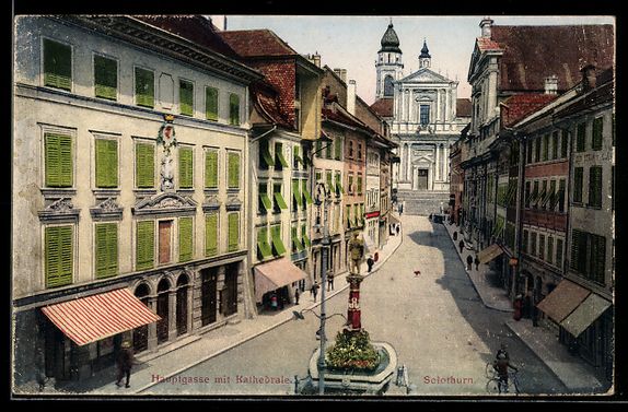 Ansichtskarten: AK Solothurn, Hauptgasse mit Kathedrale – Gebraucht aus Berlin von bartko-reher
