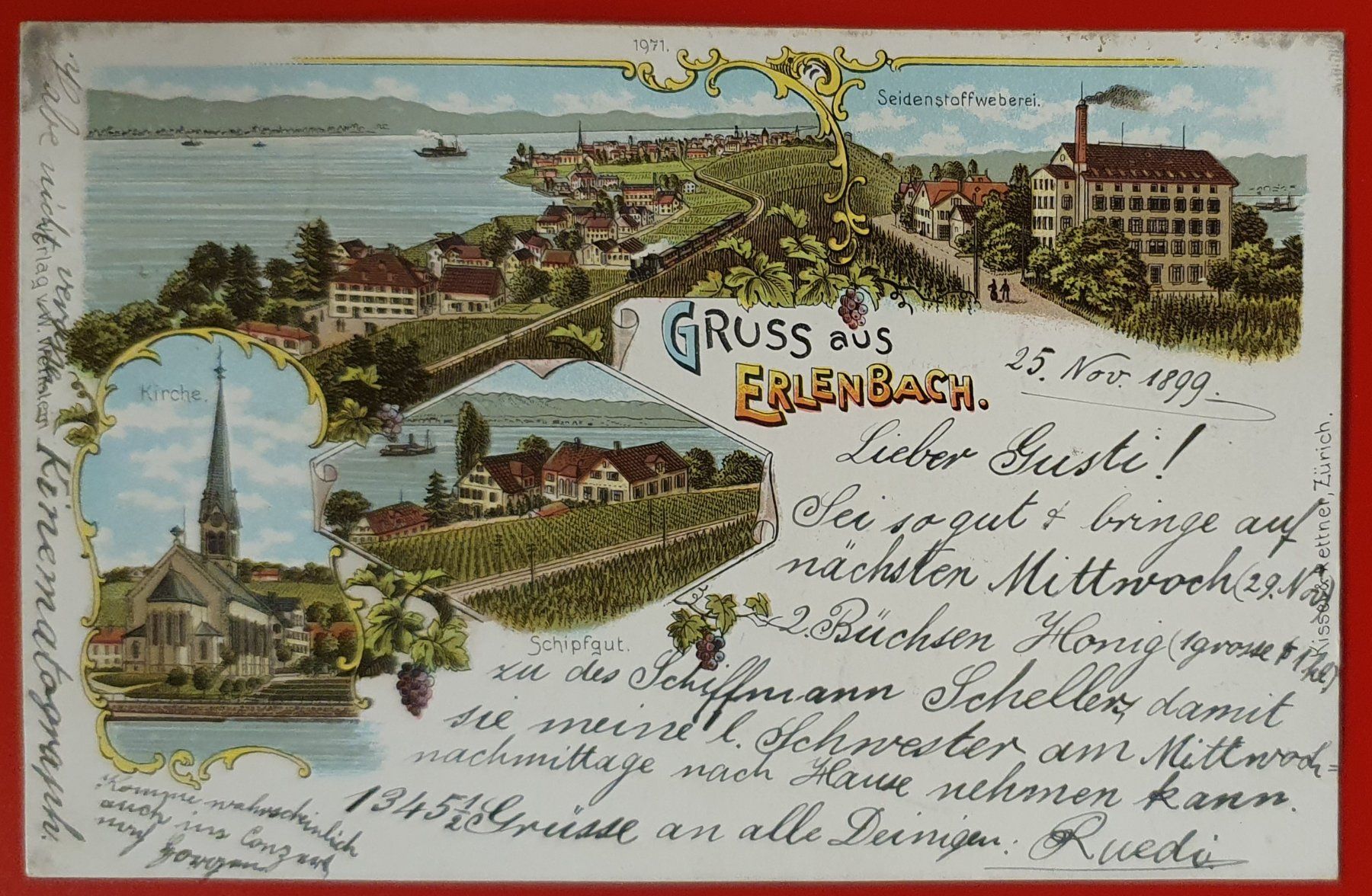 Cartoline postali: Gruss aus Erlenbach 1899 – Usato da Kreuzlingen venduto da Rschweiz1