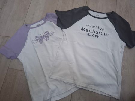 2x C&A T-Shirts weiss/grau/lila Gr 170cm