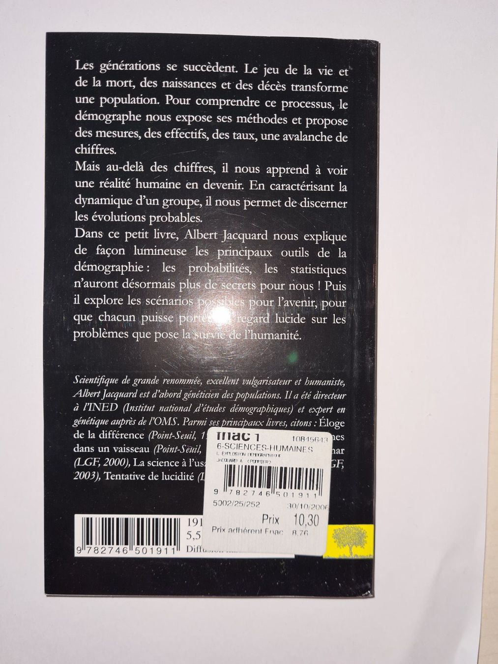 Libri: "Explosion démographique" de Albert Jacquard – Usato da Zürich venduto da pleco12 1