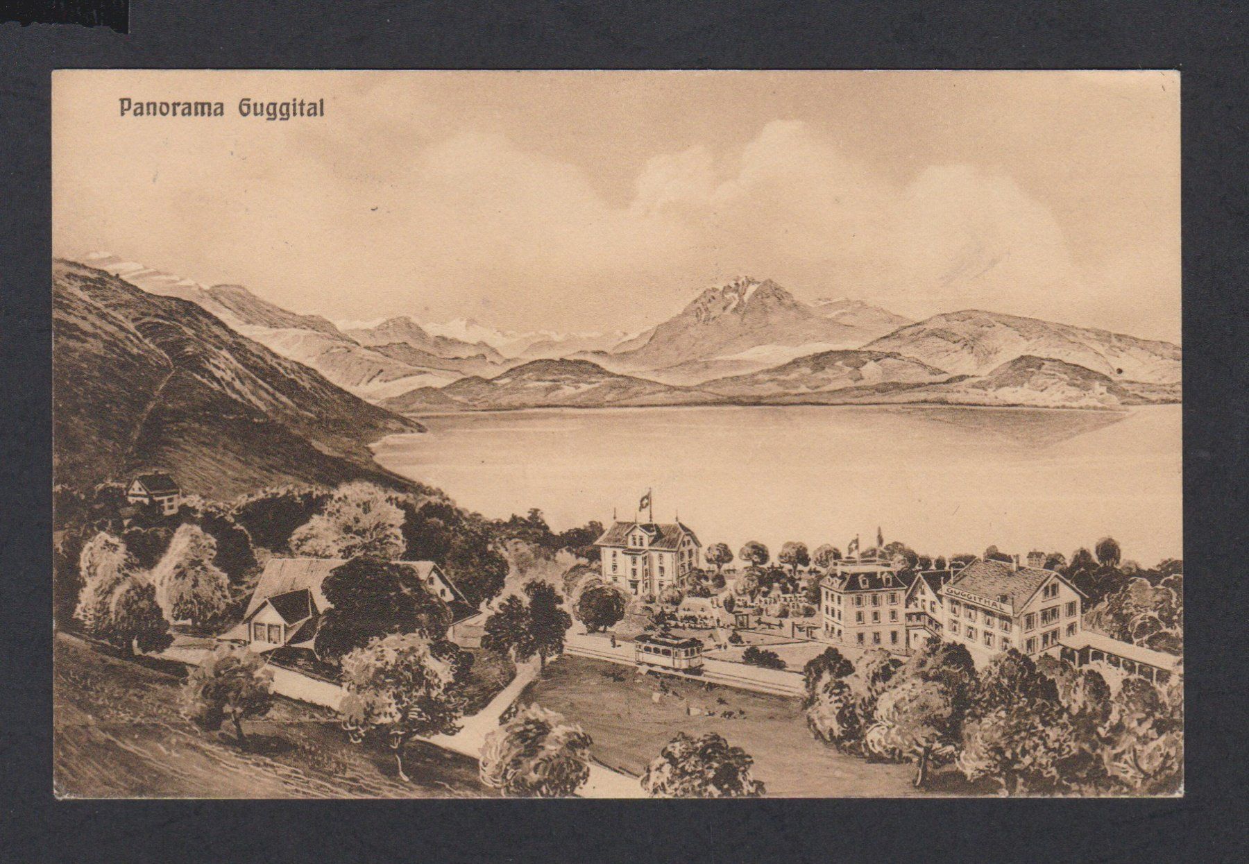 Cartes postales: Panorama  Guggital  mit Tram  - Zug   :   alte Ansichtskarte – D'occasion à Vitznau par Ropaku