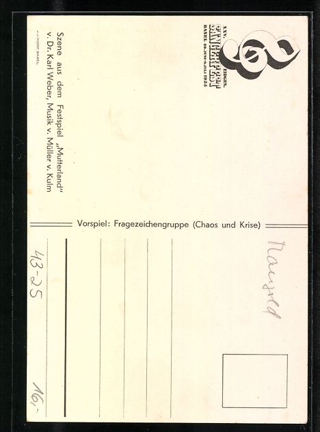 Ansichtskarten: Basel, XXV. Eidgen. Sängerfest 1935, Mu – Gebraucht aus Berlin von bartko-reher 1