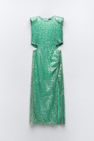 Zara Kleid mit Pailletten grün Grösse L neu mit Etikett