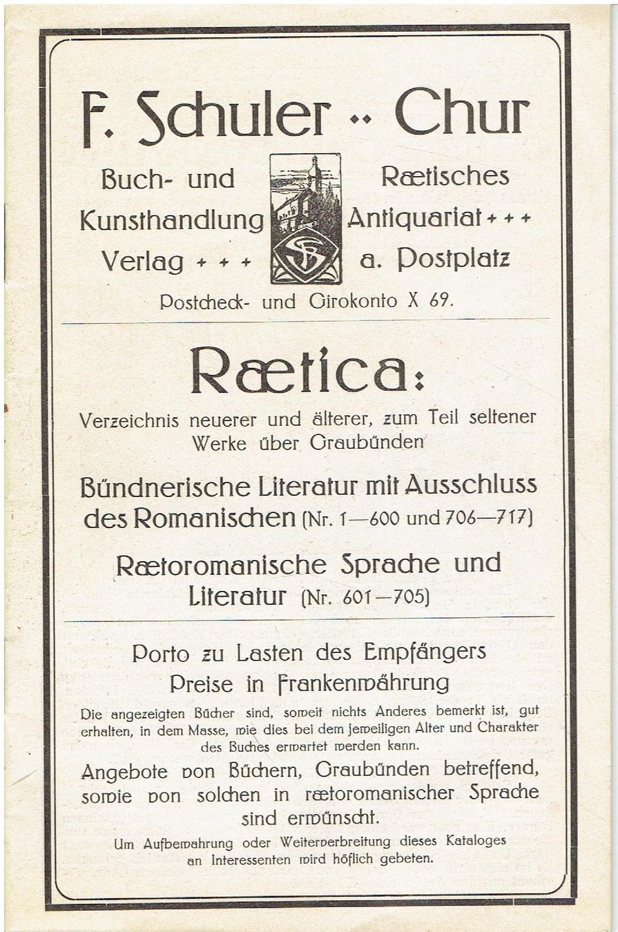 Libri: F. Schuler Chur, Katalog Raetica, 1913 – Usato da Flims - Dorf venduto da Stagediver