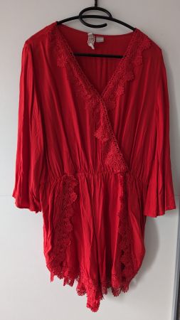 Jumpsuit H&M 42/44 rot Viskose mit Spitze