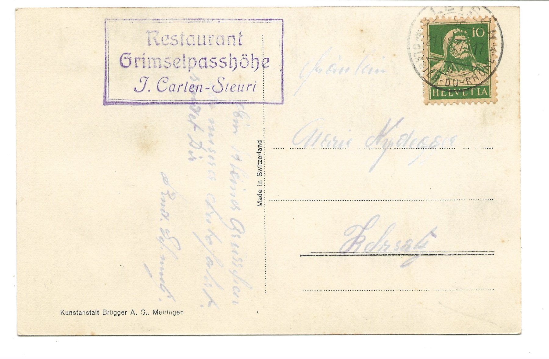 Cartes postales: Grimsel (BE/VS) Restaurant Passhöhe - Oldtimer Auto - 1927 – D'occasion à Engelburg par Cartophil 1