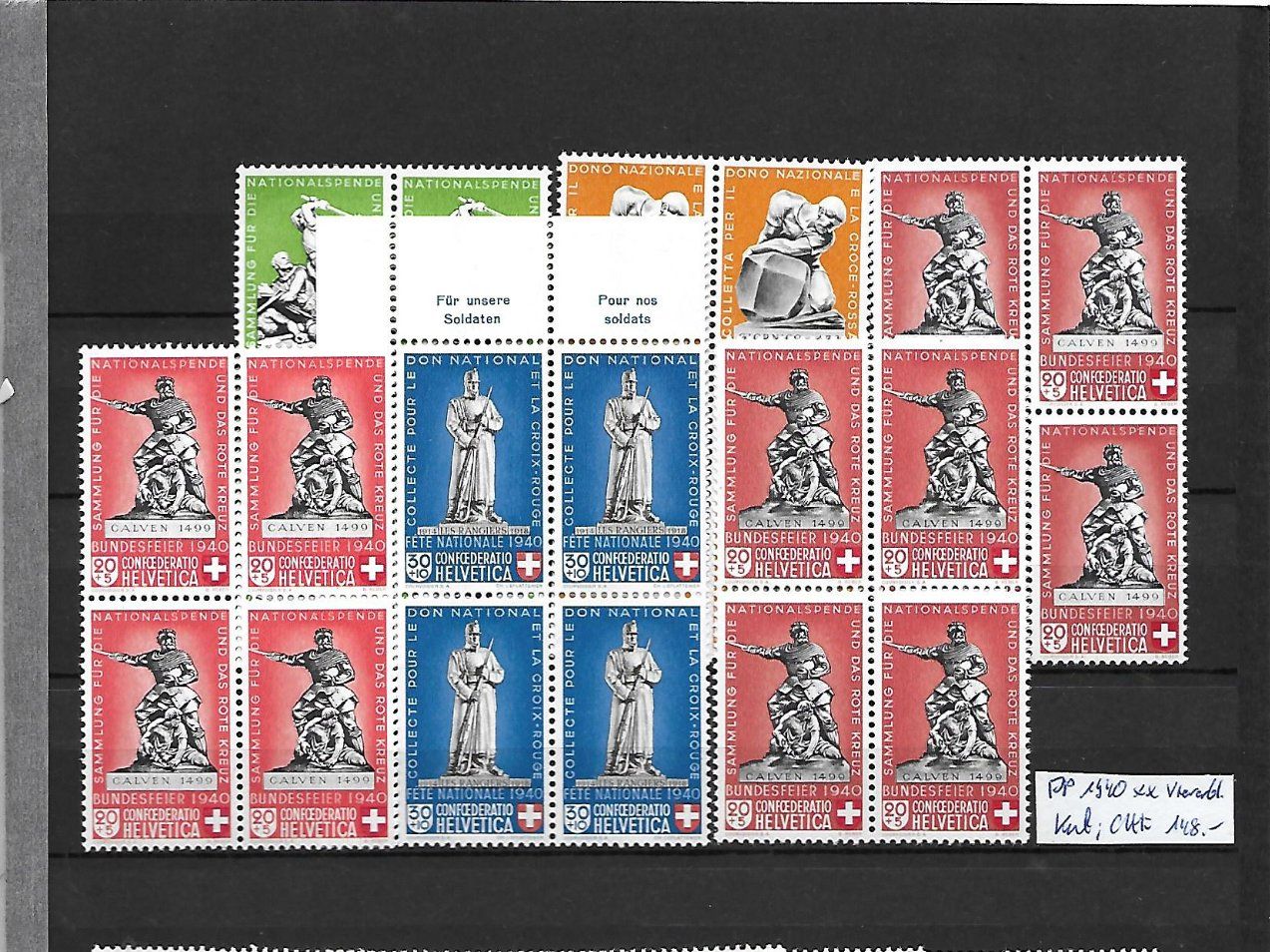 Tutti i francobolli: PP 1940 ** Viererbl. Kat: CHF 148.- – Nuovo (secondo la descrizione) da Basel venduto da Ilp