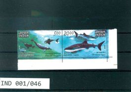 INDIEN 2 BRIEFMARKEN DELPHINE UND HAIE