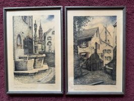 2 Zeichnungen Augustinergasse/ Leonhardsstapfelberg Basel