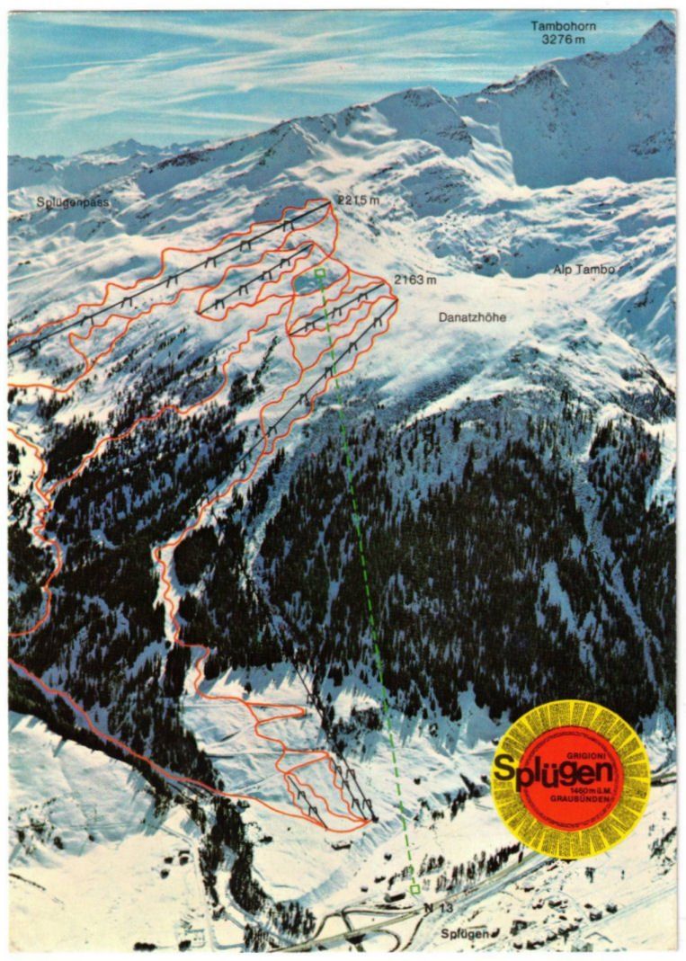 Cartoline postali: Splügen - Pistenpanorama – Usato da Binningen venduto da Mountainrider