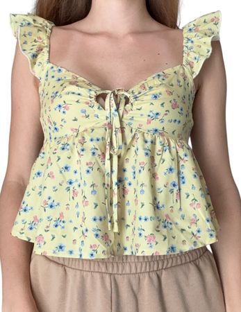 Damen Top blumig gelb Grösse S