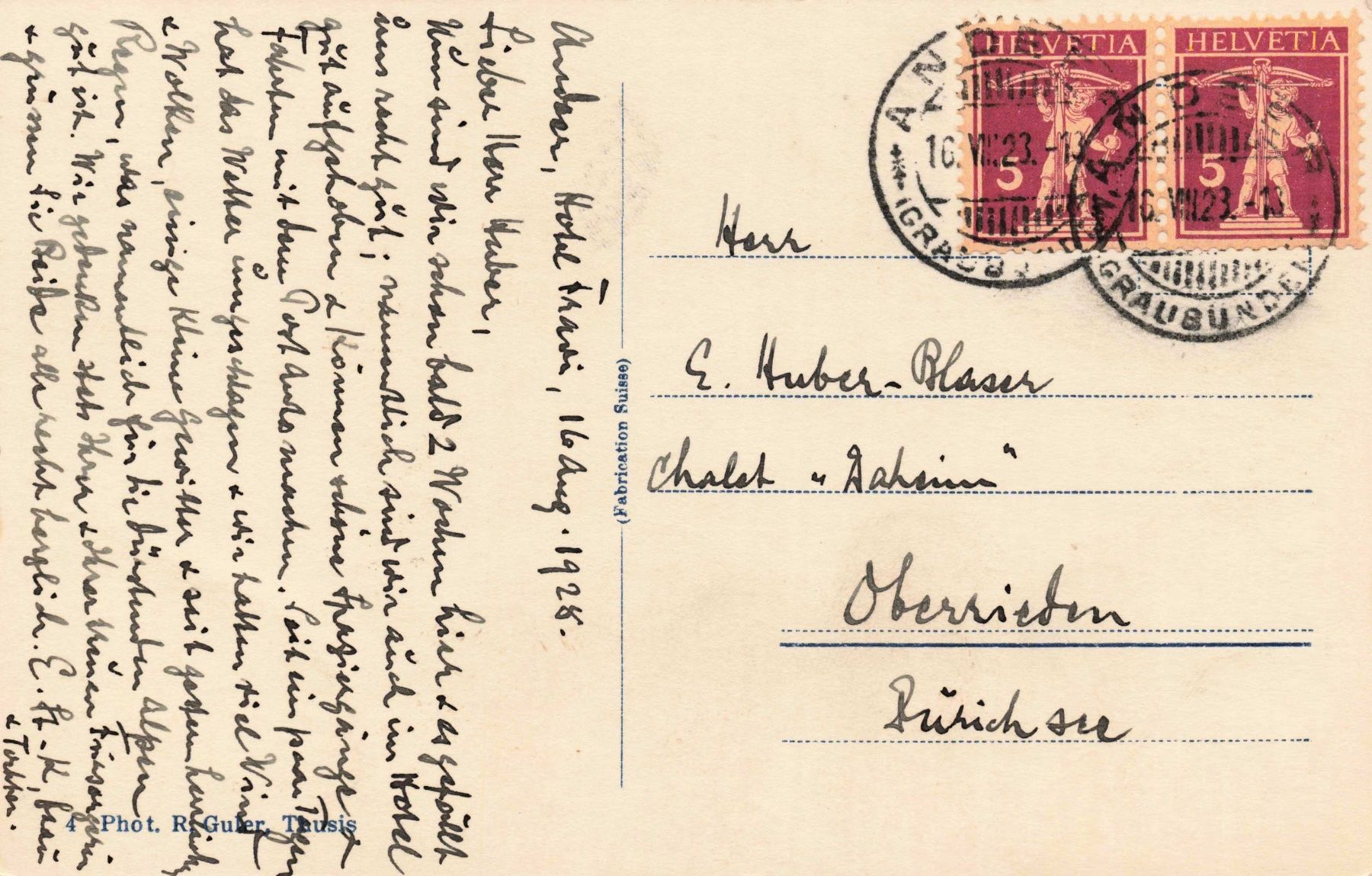 Cartoline postali: Andeer mit schamserberg – Usato da Biasca venduto da Blenio71 1